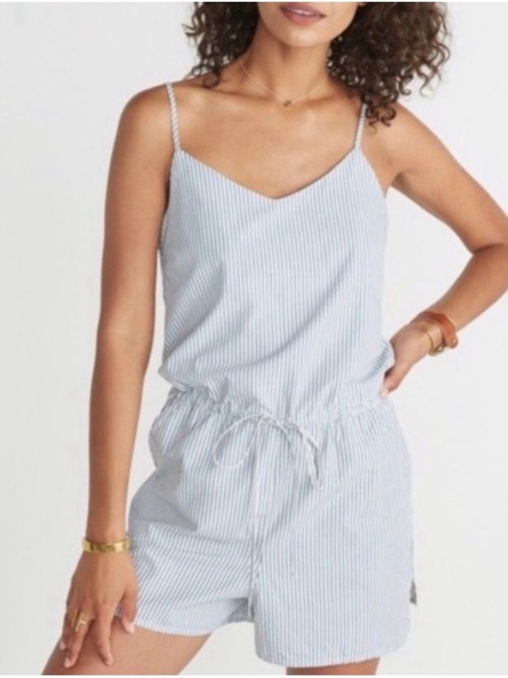 MARINE LAYER ROMPER CAMI STRIPED ADJUSTABLE 3” INSEAM BLUE WHITE SZ SMALL